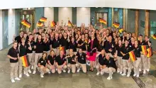 Team Germany beim Empfang durch Bundesministerin Anja Karliczek im Bundesbildungsministerium in Berlin im Rahmen des zweiten Vorbereitungstreffen in Berlin für die WorldSkills 2019 in Kazan.