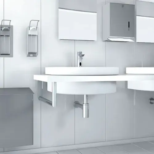 Ein Waschraum ist mit Produkten der CWS MediLine ausgestattet.