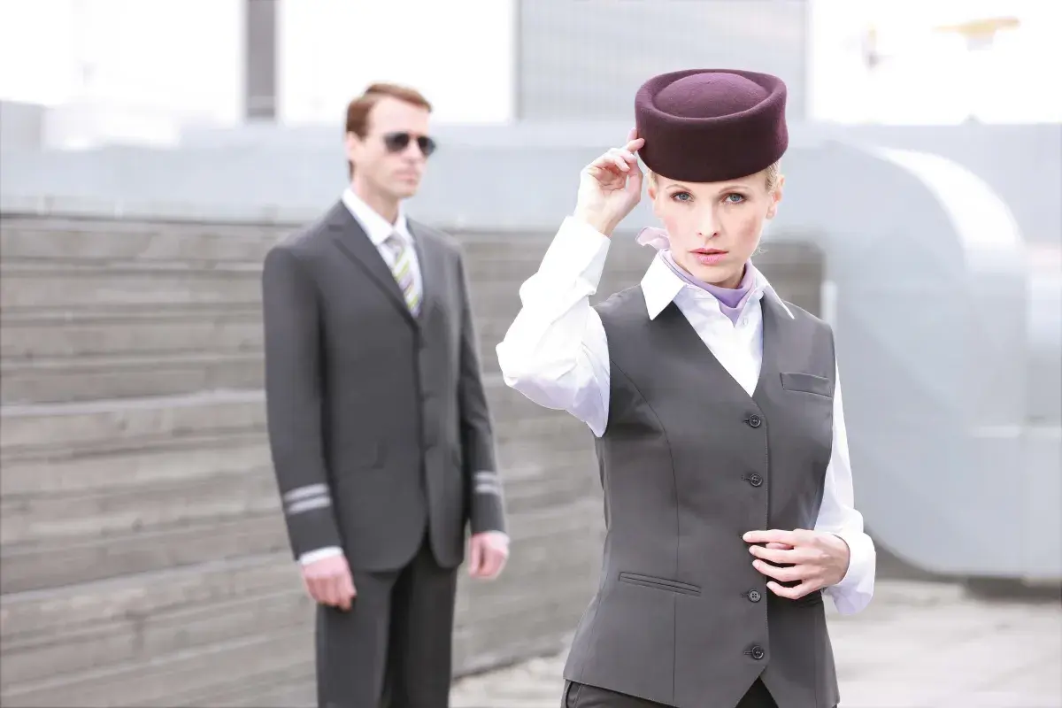Stewardess und Pilot in CI-Bekleidung von Corporate Fashion 