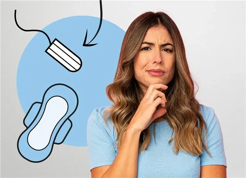 Woman thinking and sanitary products